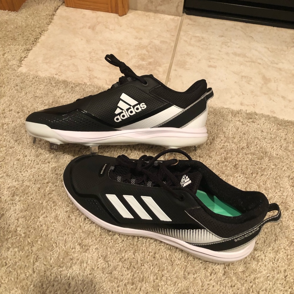 Adidas icon 7 metal baseball spikes, size 11 men. Awesome black, white, silver.
